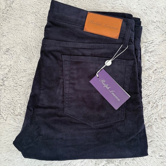 NEW Ralph Lauren Purple Label Corduroy Pant Men 34x32 Blue Slim Preppy Quiet Lux